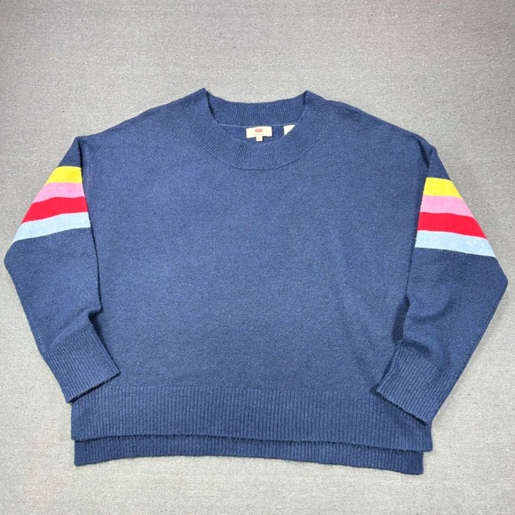 Levi's Sweaters - Levi's‎ Sweater Women L Blue Rainbow Stripe Sleeve Crewneck Oversized Pullover